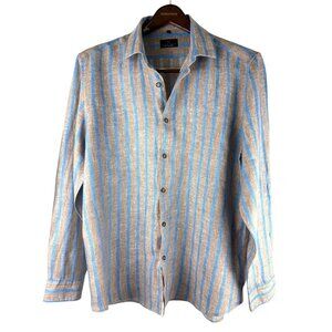 Luxure Louise Philippe 100% Linen Slim Fit Striped Long Sleeve Shirt, Men's L